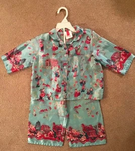 Josie Girls People-Print Satin Mandarin Pajama Set, Sz 6/6X - Picture 1 of 10