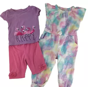 Wonder Nation Batik Overall rosa Flamingo Shirt Caprihose 3-teilig Baby Mädchen 18 Monate - Bild 1 von 10