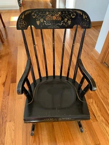 Vintage Nichols and Stone Child's Boston Rocker Steciled Black Chair (Hitchcock) - Picture 1 of 4