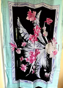 LEONARD PARIS VINTAGE 100% LINEN FLAX MADE ITALY SIGNED SCARF OVERSIZED ORCHIDS - Picture 1 of 11
