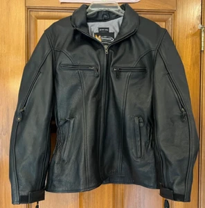 Women’s Xelement Advanced Motorcycle Biker Black Leather EUC Large - Picture 1 of 16