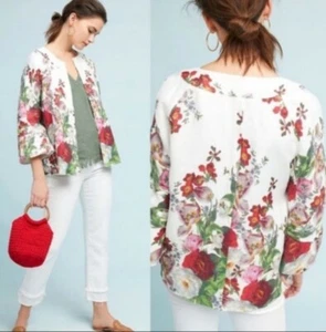 Anthropologie Eva Franco Rose Linen Jacket Open Front MEDIUM MRSP $168 NWT - Picture 1 of 12