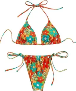 Women's Floral Print 2 Piece Swimsuits Bikini Set Halter Triangle, Size XS - Picture 1 of 5