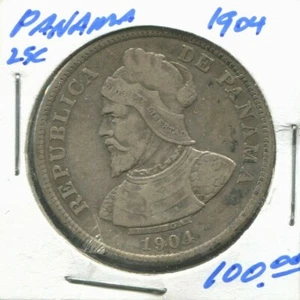 PANAMA - TWO FANTASTIC COINS, 1904 SILVER 25 CENTESIMOS & 1907 1/2 CENTESIMO - Picture 1 of 4