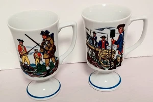 Revolutionary  War Scenes Pedestal Mugs Set of 2 MCM Vintage Japan - Picture 1 of 5