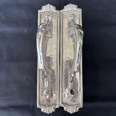 Pair of Silver Door Handle French Doors Art Nouveau 12"1/2 or 320mm Antiques - Image 1 of 4