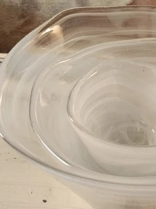 Set Of 3 Viva Handblown Bowls Clear With White Swirl Design Nicely Made - Picture 1 of 24