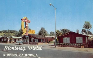 Postal CA: Monterey Motel, Redding, California, cromada, sin publicar, años 60 - Imagen 1 de 2