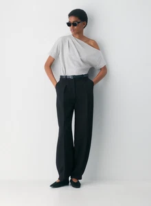 Top Babaton Aritzia donna XS grigio scritta monospalla 100% cotone NUOVO $45 - Foto 1 di 13