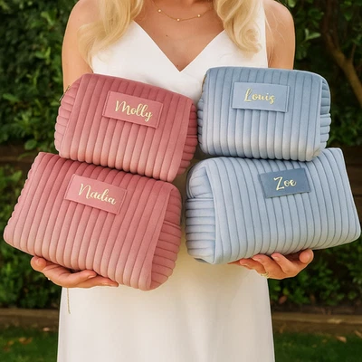 Bolsa de Maquillaje de Terciopelo Personalizada, Bolsa de Aseo de Viaje Personalizada, Bolsa de Cosméticos Grande Foto 1 de 4