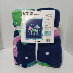 No Sew Fleece Throw Kit - Electric Mushroom/Fungi Blanket Kit 48in X 60in - Picture 1 of 3