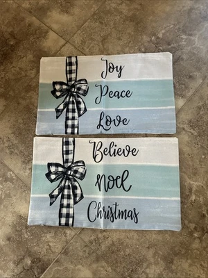 NEW Farmhouse Christmas Set 2~ 19.5x12 Buffalo Plaid Bow Throw Pillow Covers - Image 1 of 4