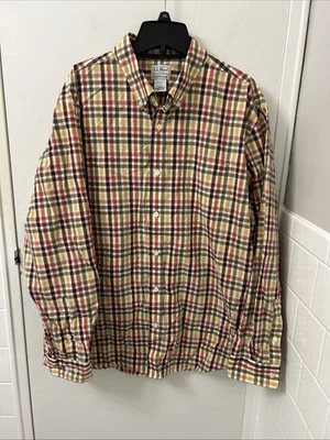 LL Bean Shirt Mens Large Orange Red Plaid Oxford Button Down Long Sleeve 505642 - Image 1 of 4