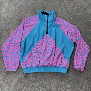 Chaqueta Pullover Goldsheep Rosa Azul Estampado Leopardo M Años 80 90 Retro Cuarto Cremallera - Imagen 1 de 10
