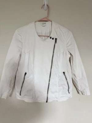 Helmut Lang 3/4 Sleeve Asymmetrical Zip Denim Moto Jacket White Women's S Street - Image 1 of 4