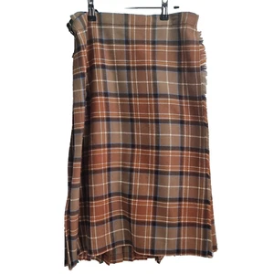 Scottish Kilt Brown Wool Size 16 Skirt Plaid Wrap Belt Vintage Pleated Wrap - Picture 1 of 10