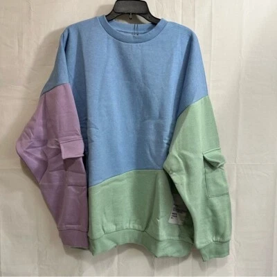 Boohoo Mujer Colorblock Carga Bolsillo Gran Tamaño Sudadera Azul/Verde/Púrpura L Foto 1 de 4