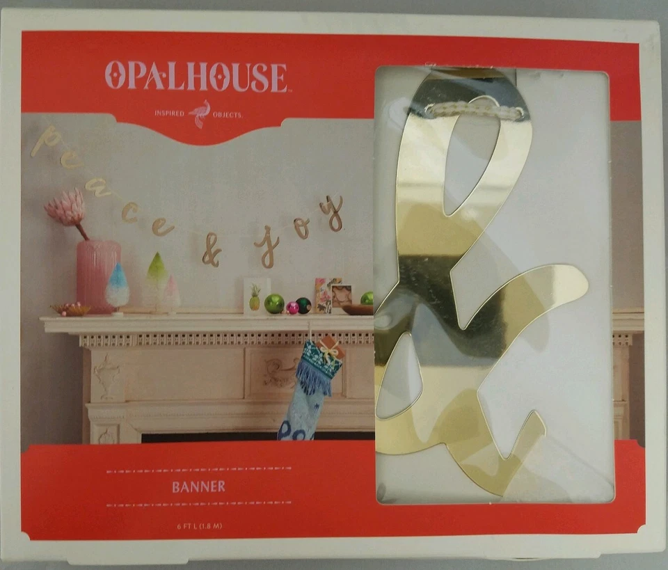 Opalhouse Decorative Banner Inspired Objects Peace & Joy Gold 6 Ft. Soft7