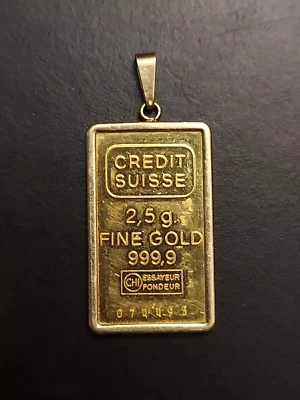 2.5 克 CREDIT SUISSE 999.9 金条 14K 金边饰品吊坠项链 2.8 克 — 第 1/4 张图片
