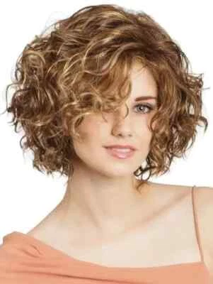 Peluca de cabello sintético Beach Wave Bob cabello suelto mezcla marrón rizado mujeres flequillo lateral Foto 1 de 4