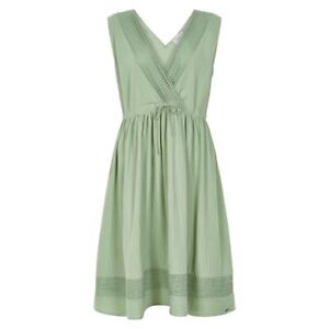 Nümph Kiki Sage Green Cotton Detailed Neck Hem Tie Waist Pockets Midi Dress M