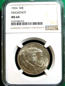 1924 Hugenotte Half Dollar Gedenkmünze NGC MS-64 #S726 - Bild 1 von 4