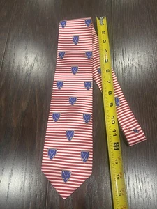 Brooks Brothers Herren Seidenkrawatte Golf Print Muster rot weiß gestreift - Bild 1 von 4