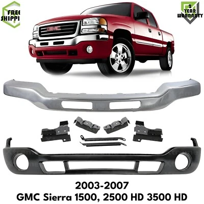 Front Bumper Chrome & Bumper Cover Kit For 2003-2007 GMC Sierra 1500 2500 HD - Image 1 of 4