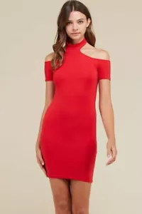 NWT Heart & Hips Women Red Bodycon Christmas Dress Halter Neck Open Shoulder - Picture 1 of 5