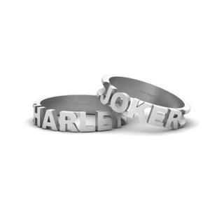 Mad Love Wedding Band Set His and Her Promise Rings Matching Couple Bands Silver - Picture 1 of 14