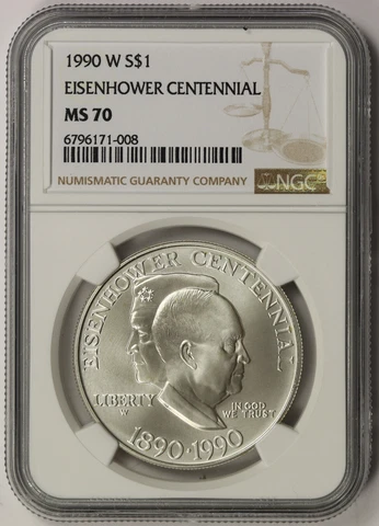 1990-W Eisenhower Centennial Modern Silver Commemorative $1 MS 70 NGC Cover