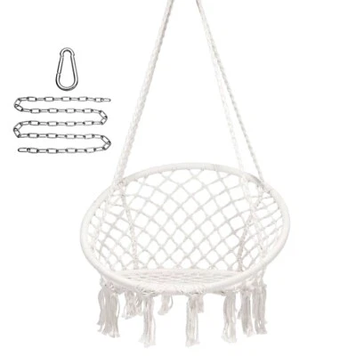 AUTOWU89 Macrame Swing Chair,Cotton Rope Chair Swing for Indoor and Outdoor Use,White