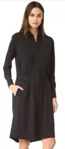 $425 NWT VINCE BUCKLE ACCENT DRAW STRINGING BELTED SHIRT DRESS BLACK SZ M RARE - Picture 1 of 12
