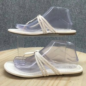 Talbots Sandals Womens 9 M Braided Strap Slip On Flip Flops White Faux Leather - Picture 1 of 15