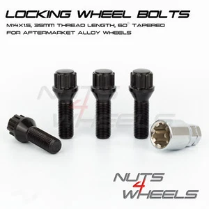 BLACK 35MM LONG LOCKING WHEEL BOLTS FITS VW AUDI SEAT SKODA AFTERMARKET M14x1.5 - Picture 1 of 2