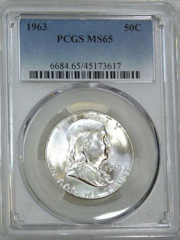 1963 P Franklin Half Dollar PCGS MS65 90% Full Bell Lines White PQ #E379A Cover