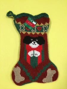 Christmas Stocking Puppy Knitted Satin Inside - Picture 1 of 6