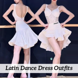 Women Latin Dance Dress Outfits Sexy Split Suit Ruffled Skirt Stage Dancewear - Picture 1 of 14