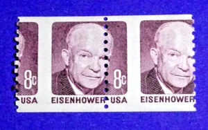 US 1402 EISENHOWER  MISPERFORATED COIL "PAIR" (8c) STAMPS LOW PRICE!!!!! - Picture 1 of 2
