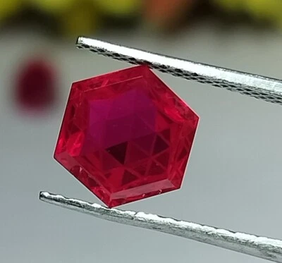 Pigeon Blood Red Corundum Gemstone Hexagon Shape 12X12X6.50MM Pixel Cut - Image 1 of 4