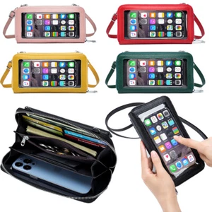 Women's Touch Screen Phone Bag Leather Crossbody Bag Large Capacity Zipper Purse - Picture 1 of 33