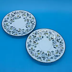 TWO Noritake Saucers 2404 Chintz 5 7/8" China Blue Flower Platinum Rims 1970's - Picture 1 of 6