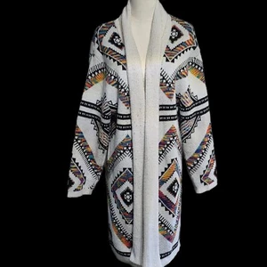 Anthropologie Northern Angel Aztec Long Cardigan sweater Jacket Open Boho Sz 2XL - Picture 1 of 6