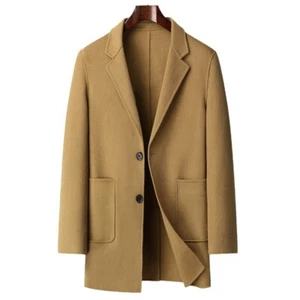 Men Double-sided Wool Cashmere Coat Mid-length Thickened Business Wool Slim Tops - Picture 1 of 14