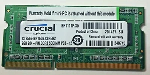 2GB CRUCIAL CT25664BF160B.C8FER2 204 pin DDR3 SODIMM PC3-12 - Picture 1 of 4