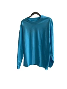 Hanes Beefy-T UNISEX Long Sleeve 100% Cotton T-Shirt Small Light Blue New - Picture 1 of 2