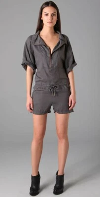 T by Alexander Wang 亚麻 Tencel 连身短裤女式 S 小号 烟灰色  — 第 1/4 张图片