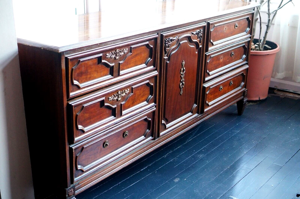 Mesa consola vintage Drexel Furniture 7 cajones cajonera ~ ¡Increíble! Foto 1 de 4