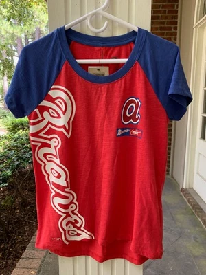 NIKE NEW Atlanta Braves Cooperstown Coop Rewind Open Back Shirt Womens Small MLB - Image 1 of 4