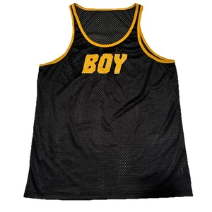 Gruff Pup Boy Tank Top Large Mesh Navy Yellow Gay Men’s LGBT Pride Club Dance - Picture 1 of 8